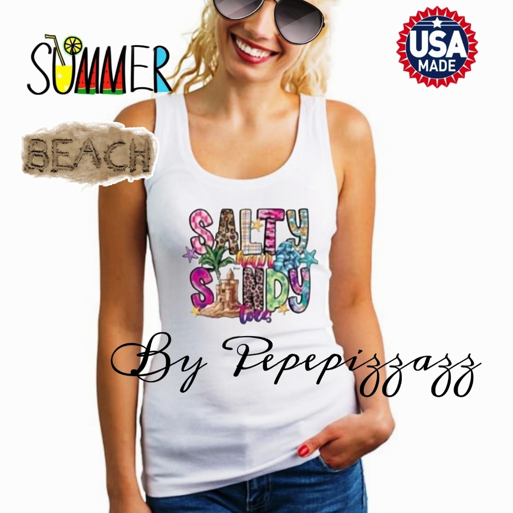 NWT Port And Co Tank Top Handmade SALTY & SANDY Can Be Printed On 👕 Or Tote